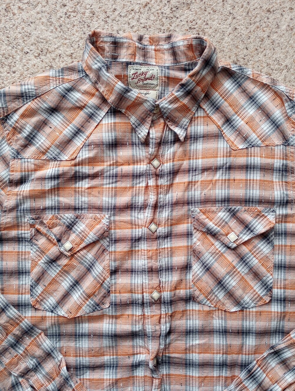 Lucky Brand Plaid Button Up Size Large Fall Autumn Flannel 100% Cotton